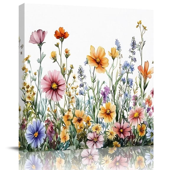 Wall Art Prints, Spring Floral Framed Canvas Prints for Bedroom Living Room Bathroom Office, Yellow Pink Flowers Watercolor Farmhouse Gallery Wrap Wall Art Poster for Gifts Home Decor 8"x8"