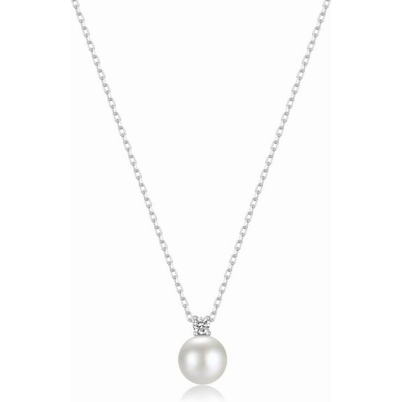 Sterling Silver 925 Pearl Pendant Necklace for Women Dainty CZ Necklace 14K Gold Vermeil Necklace Chain Freshwater Pearl Necklace Adjustable Simple Pearl Necklaces for Everyday Jewelry Gifts