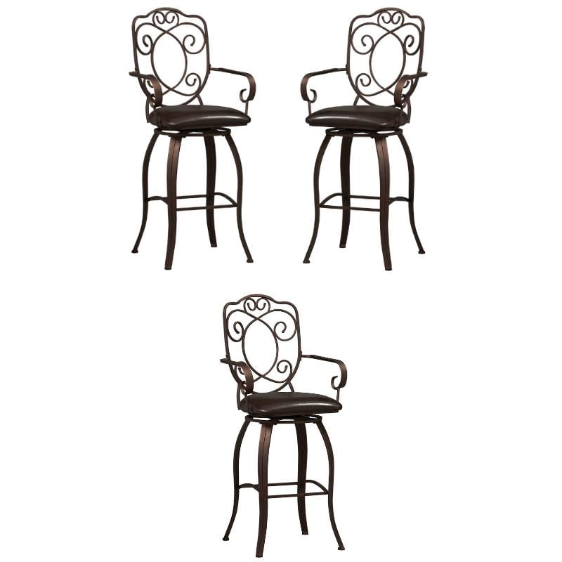 Home Square Metal Bar Stool with Scrollwork Details in Brown Set of 3