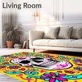 thumbnail image 2 of ODIKA 6'x9' Machine Washable Non-Slip Area Rug, Day Dead Sugar Calavera Festival Celebration Accent High Traffic Rug with Pad, Yellow, 702757, 2 of 8
