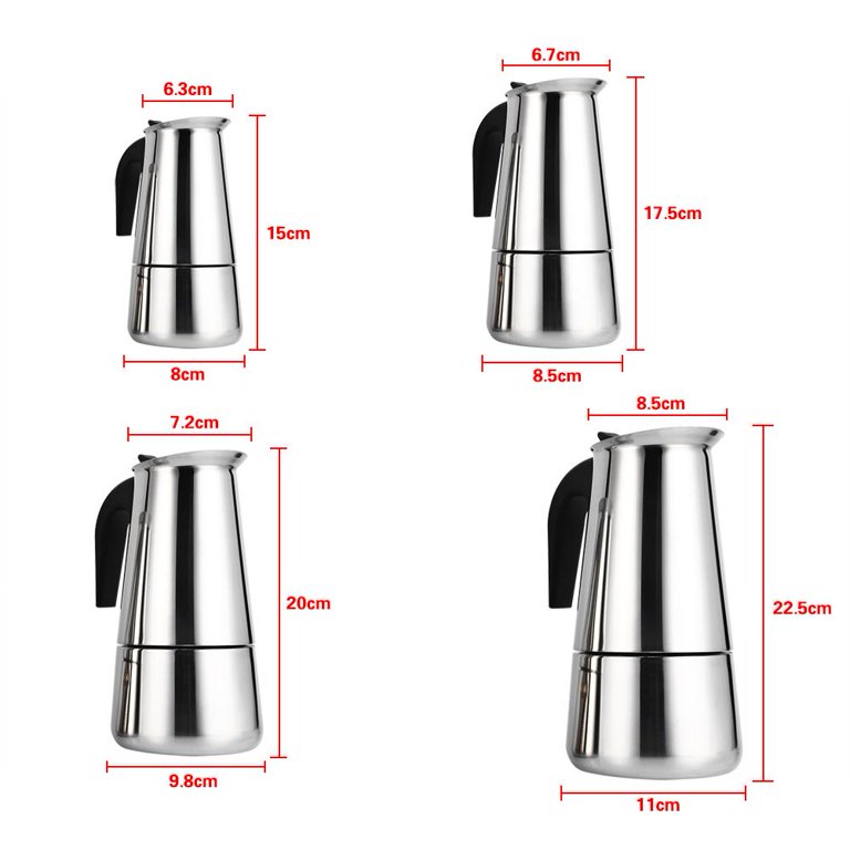 Fdit 200ml Stainless Steel Stovetop Coffee Maker Durable Espresso Pot  Silver Moka Pot with Safety Valve