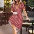 thumbnail image 3 of Fotbe Stripes Red White Vestido Largo de Moda para Mujer, Vestido Tipo Camiseta con Manga Corta y Estilo Casual a Rayas y Bloques de Color, 3 of 6