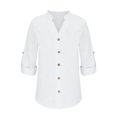 thumbnail image 5 of Odeerbi Cotton Linen Shirts for Women Summer Mandarin Collar Long Sleeve Shirt Beach Casual Lightweight Solid Color Loose Button Tops White, 5 of 6