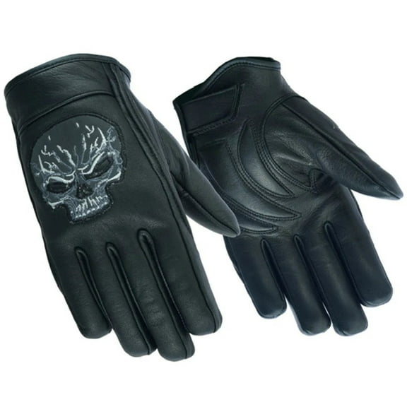 Goatskin Leather Motorcycle Gloves for Men Fingerless Biker Gloves with Reflective Skull Design & Gel Palm