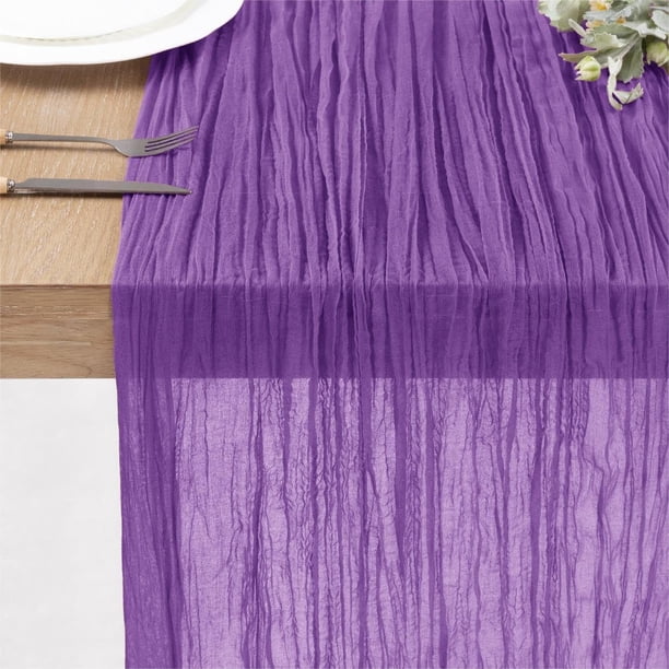 Nvzi Mantel de gasa plisada con bandera de mesa de queso, decoración para fiestas de bodas, mantel de noche (morado, 180 * 90 cm)