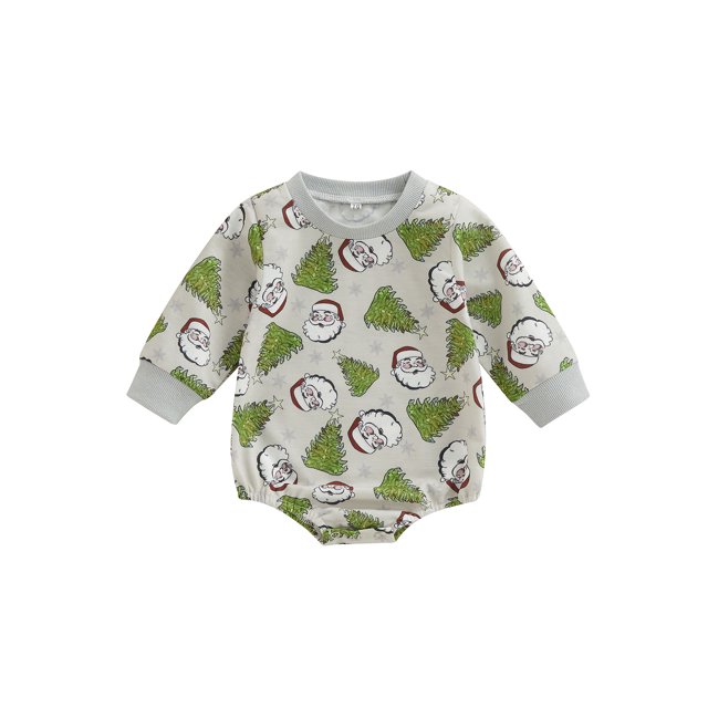 Sunloudy Newborn Baby Girls Jumpsuits, Santa Christmas Tree Printed Long Sleeves Romper for Spring Fall
