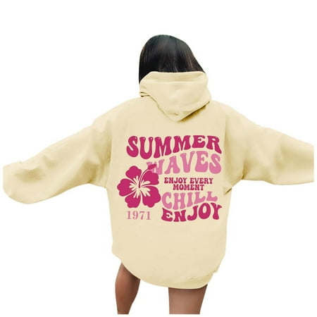 ADSSDQ Pink Palm Puff Hoodie Cute Teen Girls Hooded Pullover preppy Sweatshirts Letter Graphic Long Sleeve Oversized Clothes Beige L