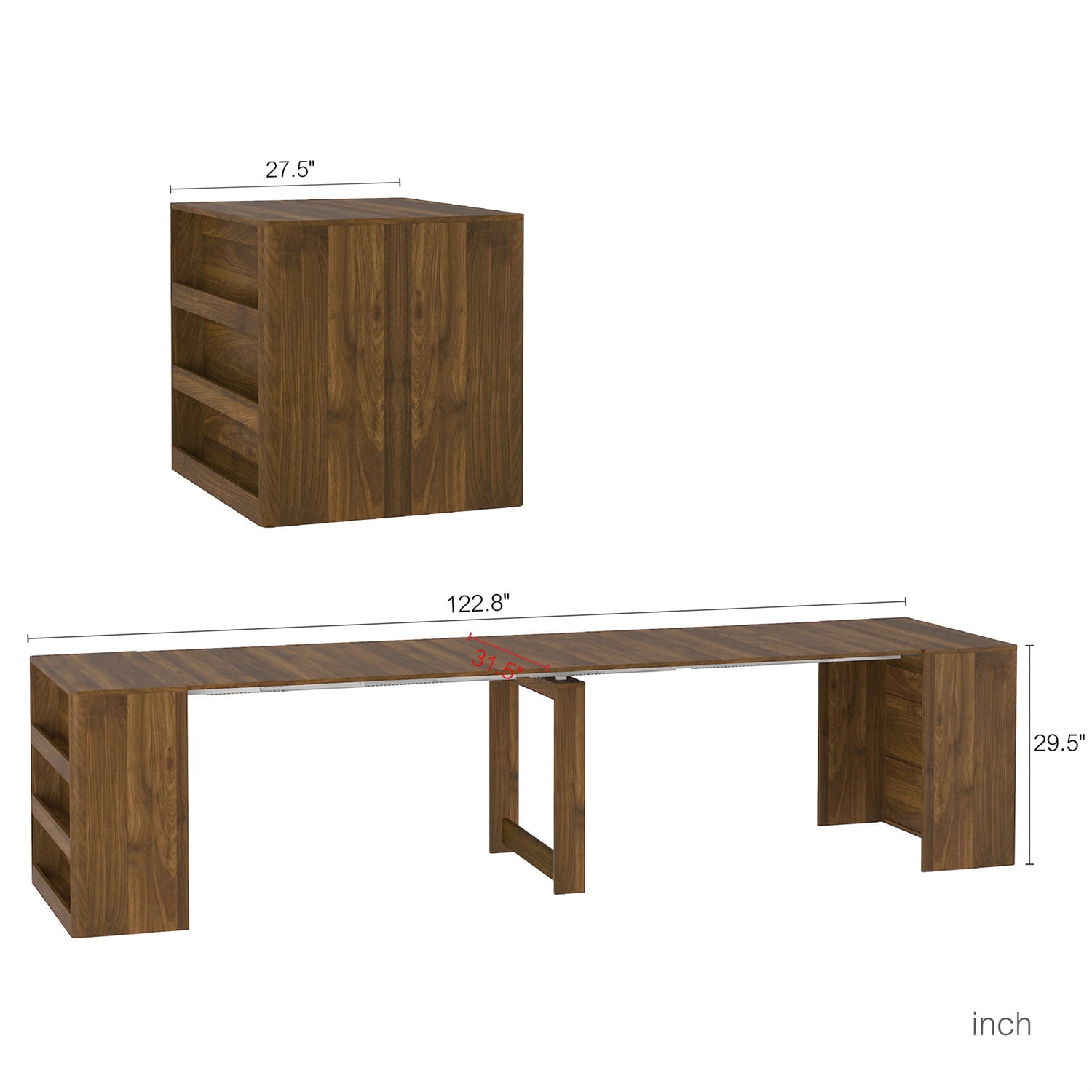 Hommoo Extendable Foldable Dining Table for 1-10 People, Multifunctional Wooden Rectangle Expandable Console Table with Storage Shelf, for Kitchen Living Meeting Room, Brown