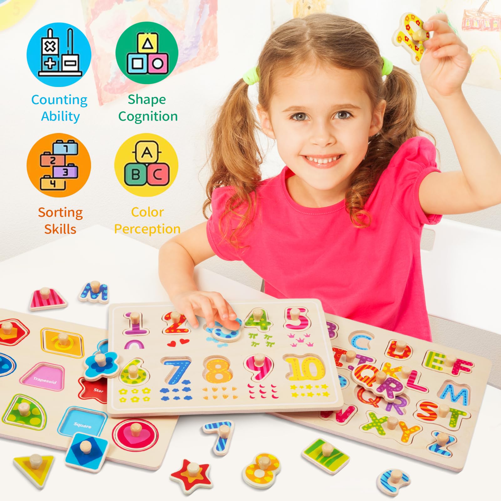 Wooden Peg Puzzles For Toddlers 2+ – Preschool Educational Board – Multicolor – Unisex – Creativity & Memory