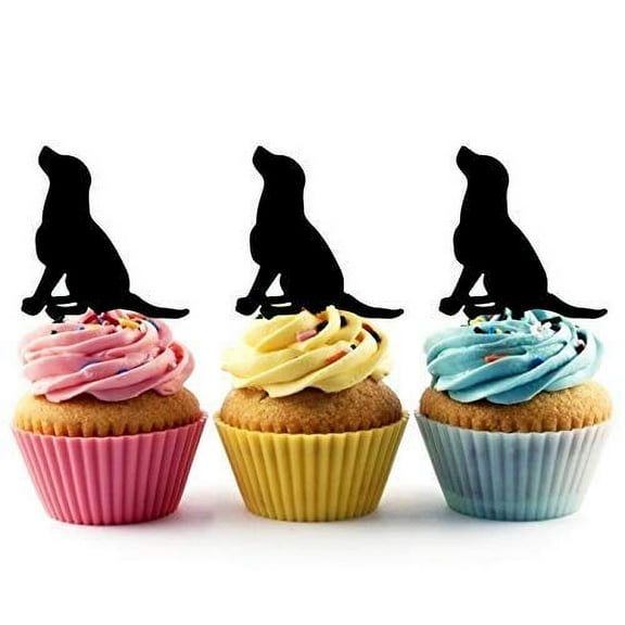 Sitting Dog Silhouette Acrylic Cupcake Toppers 12 pcs