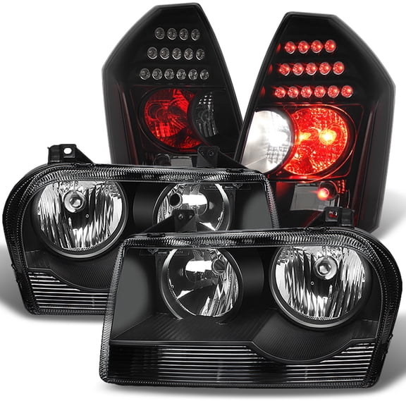 AKKON - For 2005 2006 2007 2008 2009 10 Chrysler 300 Halogen Type Black Headlights   Black Smoke LED Taillights