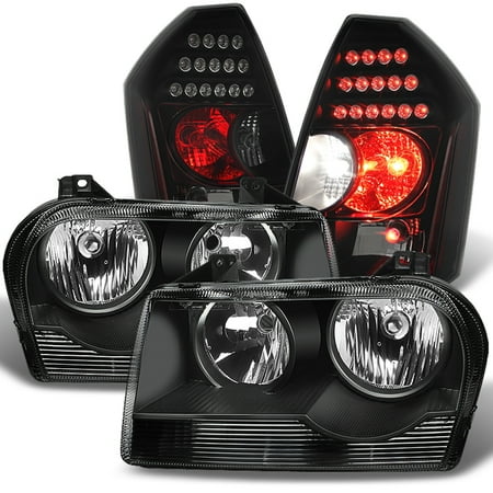 - Fit 2005-2010 Chrysler 300 Halogen Black Headlights+Black Smoked LED Tail Lights