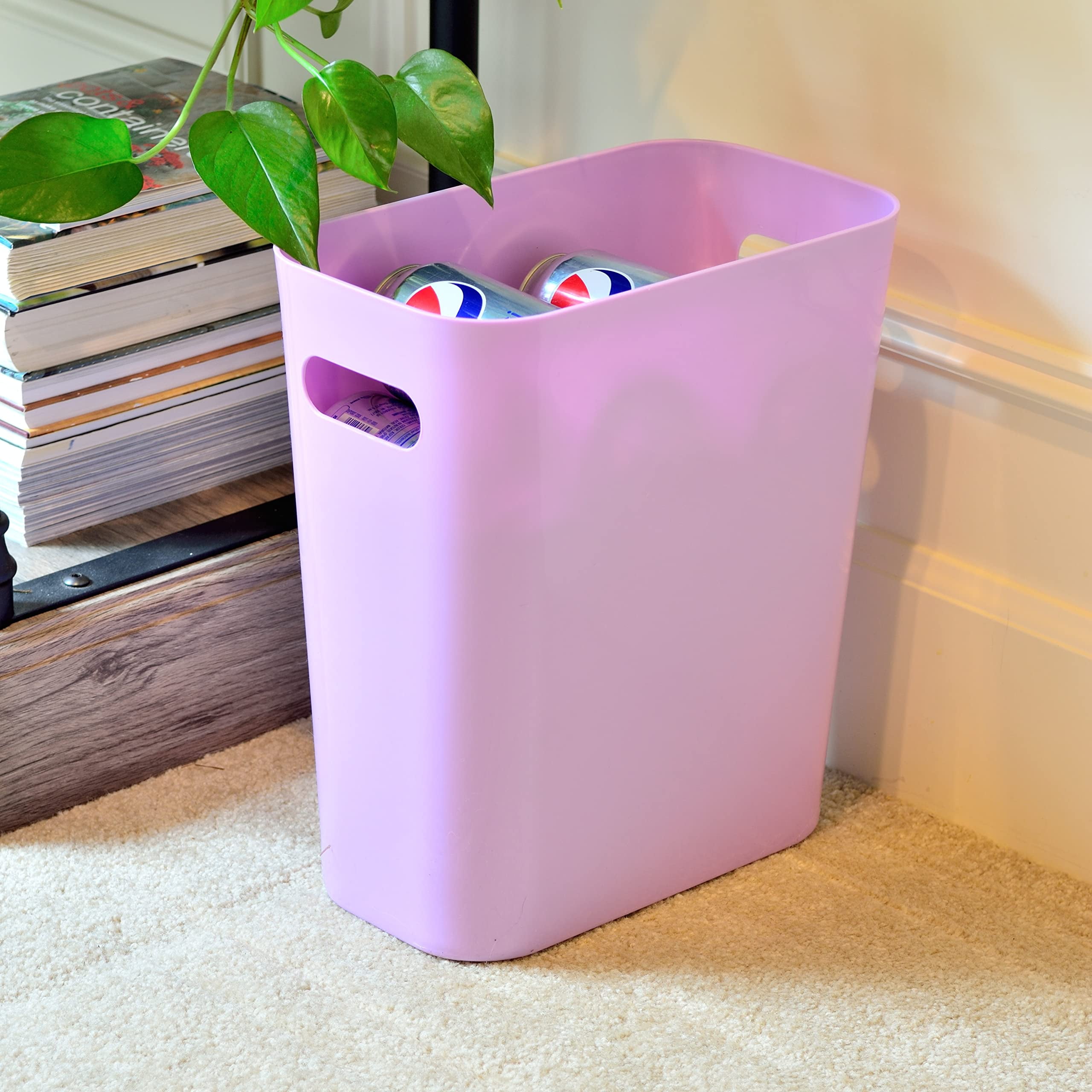 Youngever 2 Pack 3 Gallon Slim Trash Can, Plastic Garbage Container Bin, Trash Bin with Handles for Home Office, Living Room, Study Room, Kitchen, Bathroom (Purple)