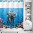 thumbnail image 2 of No Hook Shower Curtain, Ocean Diving Elephant Shower Curtains for Bathroom with See Through Top Window, Blue Coastal Coral Fish Marine Life Waterproof & Washable Bath Curtain Long 72"x78", 2 of 9