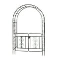 thumbnail image 3 of IVV 7FT Garden Arch Arbor with Entry Door, Heavy Duty Metal Arbour Archway, Decorative Frame Stand Trellis with Ground Stakes for Wedding Ceremony Party Plant Climbing Rose Vines Lawn, 3 of 10