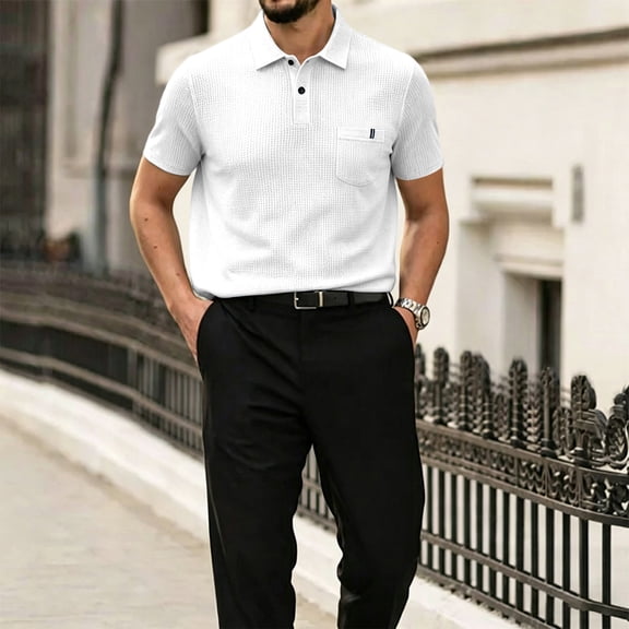 Breeze Polo Shirts for Men Short Sleeve Beer Belly Collared Textured Shirt Stretchy Quick Dry Golf Casual Cool Tops, M