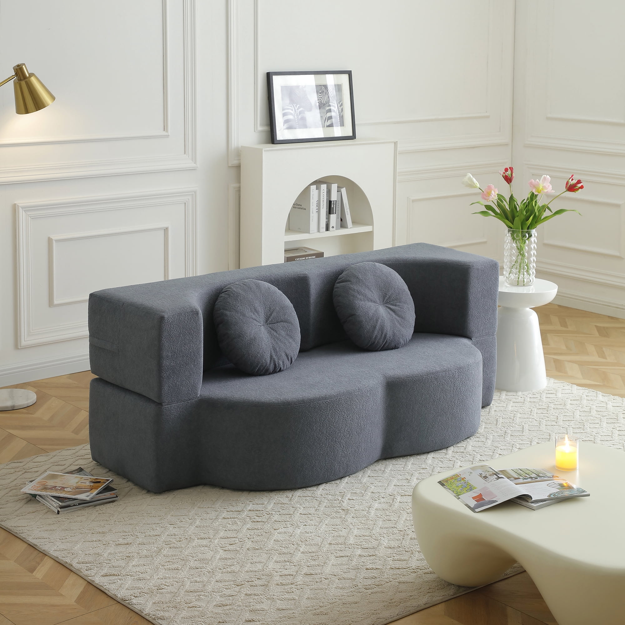 Leumius 2-in-1 Folding Sofa Bed with Pillow,Twin Sleeper Sofa,Floor & Futon Loveseat Couch,Foam Folding Mattress Sleeper for Living Room,Office,Apartment,Grey