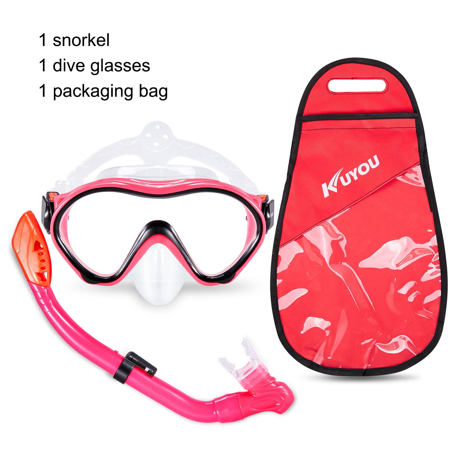 Anti-Fog and Anti-Leak Easy Adjustable Snorkeling Gear for Children KUYOU Snorkel Set for Kids,Dry Top Snorkel Mask Boys & Girls,Juniors Freediving Gear Set Age 5. 