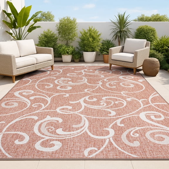 JONATHAN Y TUSCAN SUN 8 x 10 Area Rug, Maribel Traditional All-Over Scroll - Salmon/Cream, TSN205A-8