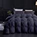 thumbnail image 3 of Dark Gray All Season Down Pin-Tuck Comforter- Oversized King Size 116 x 98 Inches 1 pc Pinch Pleated Comforter 600 GSM & 4-Corner Tab's 100% Egyptian Cotton- Dark Gray Solid, 3 of 15