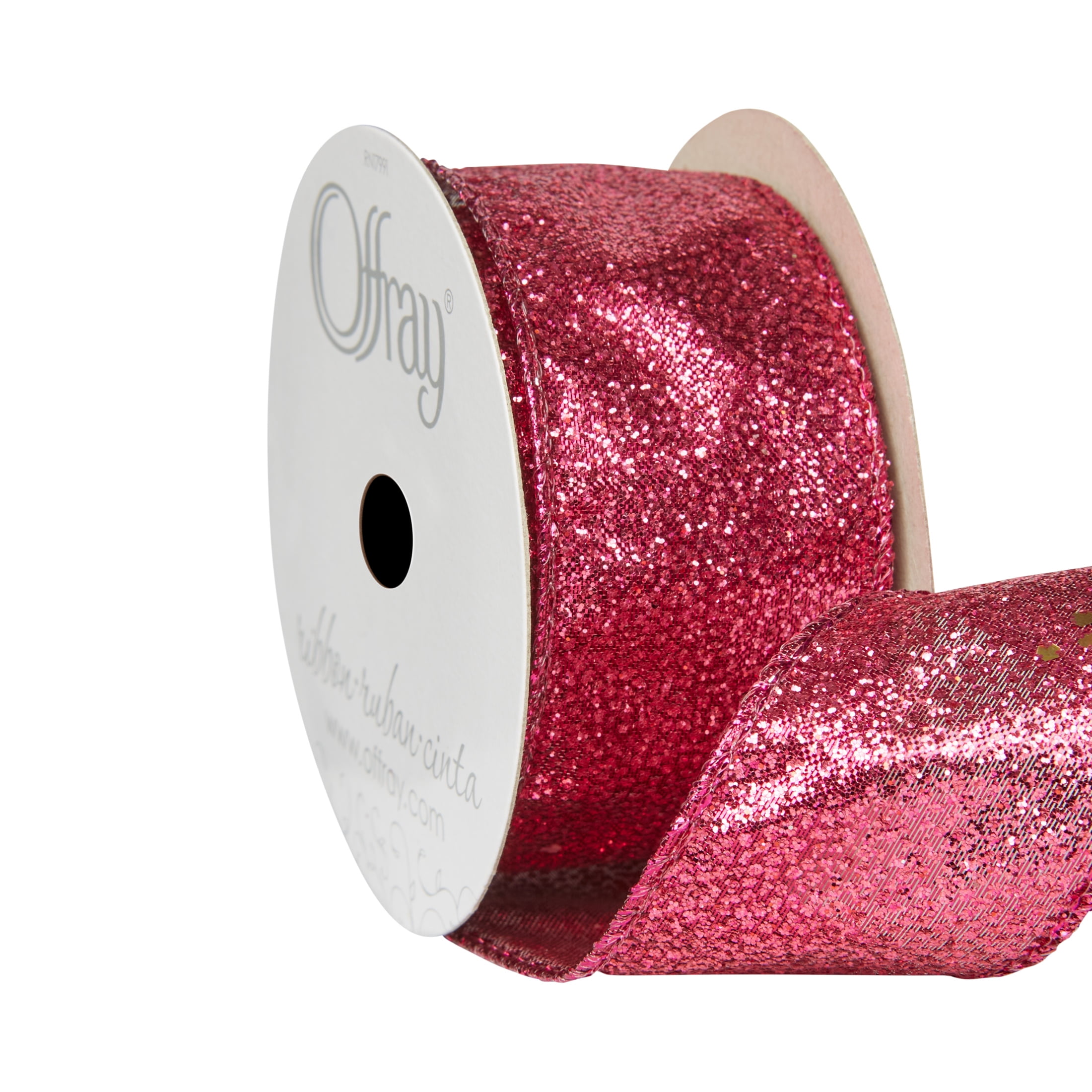 Offray Ribbon, Fuchsia Purple 1 1/2 inch Wired Edge Metallic Ribbon, 9 feet