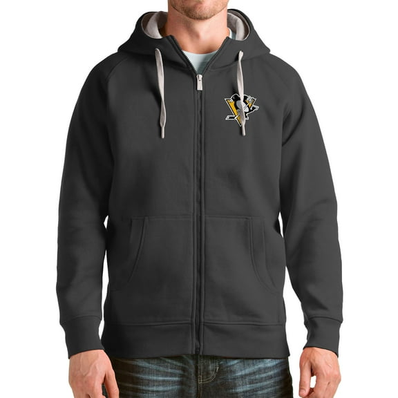 Men's Antigua Charcoal Pittsburgh Penguins Logo Victory Full-Zip Hoodie