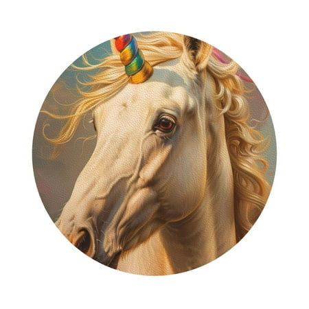 

Matuu Rainbow White Horse for Cup Coasters Set of 6 Leather Coasters Desk Coasters for Office Measures 4” x 4” Round Shape