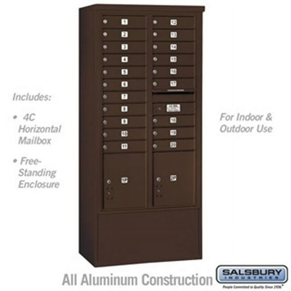 Salsbury  72 in. Maximum Height Unit Double Column 20 MB1 Doors & 2 PL4.5s Front Loading Free Standing 4C Horizontal Mailbox Unit - Bronze - USPS Access