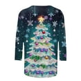 thumbnail image 5 of Atogsazn Womens Christmas 3/4 Sleeve Shirt Casual Crew Neck Pullover Blouse Relaxed Fit Clothes Basic Tops Outfit Blue M Fashion, 5 of 5