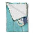 thumbnail image 2 of Nautical Soft Flannel Fleece Throw Blanket, Nautical Lifestyle Theme Vintage Steering Wheel Stars Net Life, Cozy Plush for Indoor and Outdoor Use, 50" x 60", Turquoise Navy Blue, by Ambesonne, 2 of 5