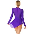 thumbnail image 4 of Haitryli Women Long Sleeve Glitter Rhinestone Figure Ice Skating Dress High Low Dance Leotard Purple XXL, 4 of 7