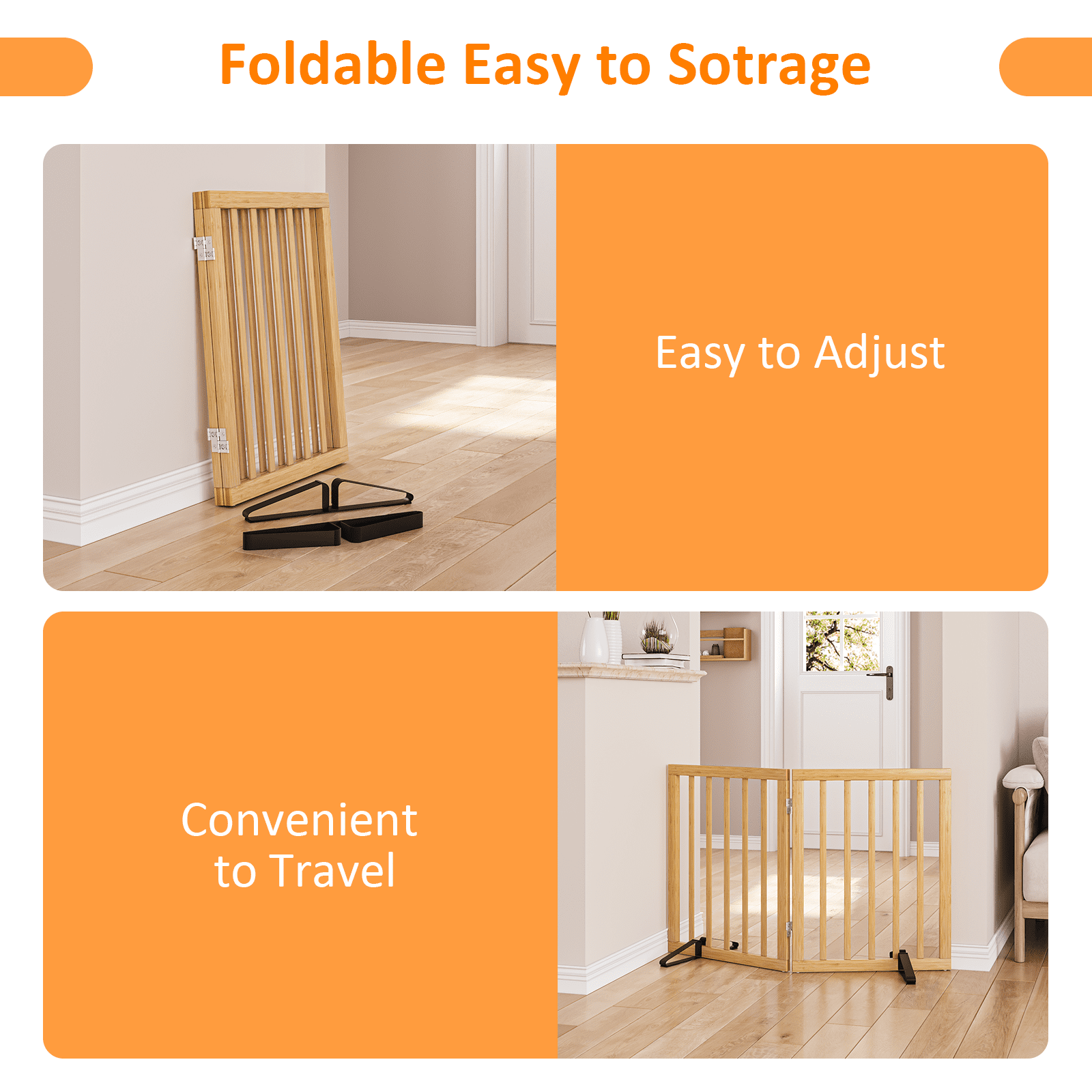 Smart FENDEE Bamboo Dog Gates for Doorways Freestanding Pet Gate, 2 Support Feet, 24"H, Natural