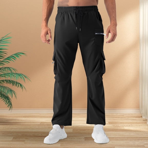 WRKEKC Casual Pants for Men Casual Trendy Solid Color Drawstring Elastic Waist Relaxed Fit Long Pants Men's Daily Casual and Street Style Wear