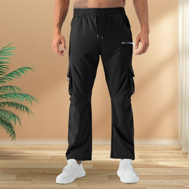 Pantalones largos para hombre, casuales, de moda, de color sólido, con cordón, cintura elástica, bolsillo con cremallera, pantalones para hombre