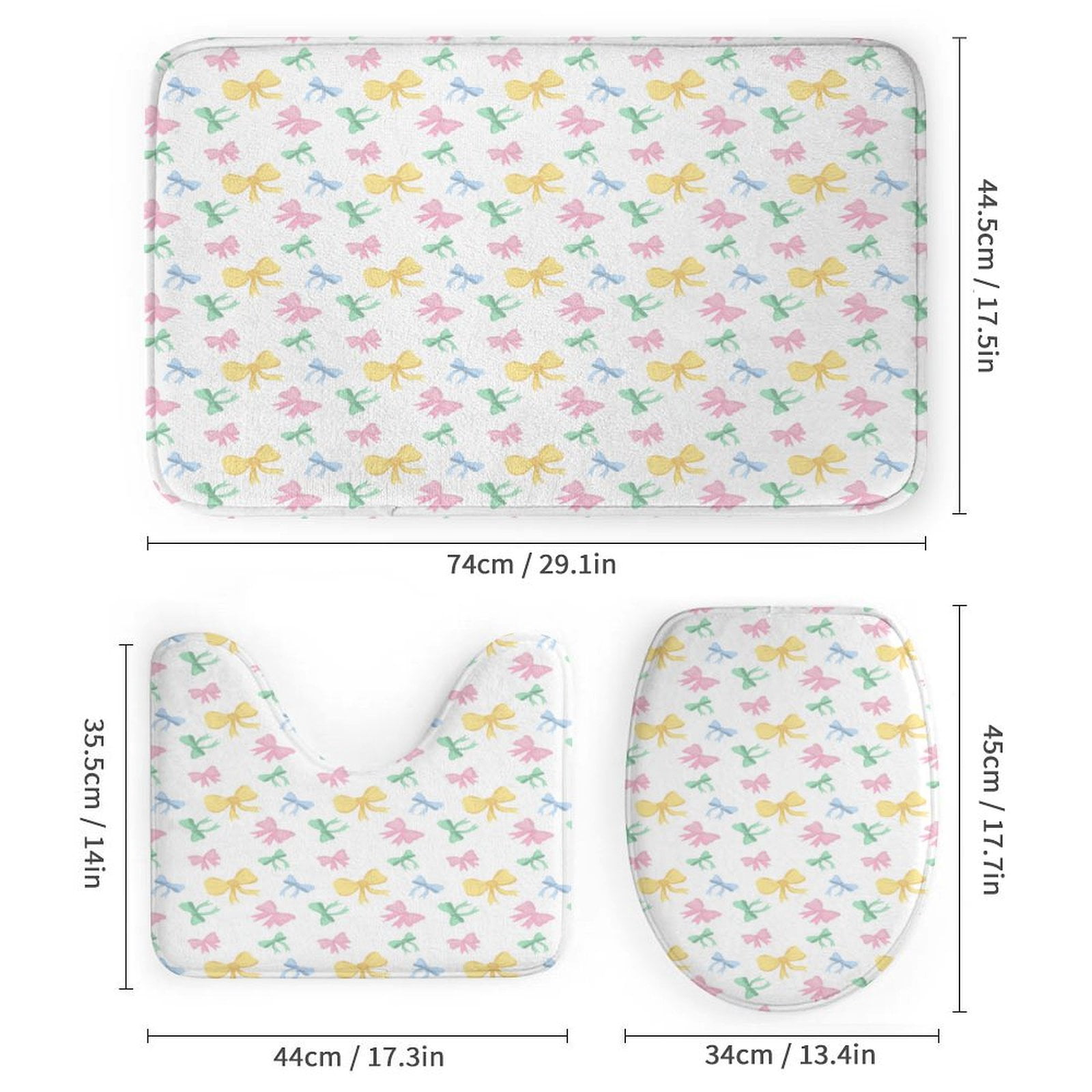Princess Girl Cute Bow 4 Pcs Shower Curtain Set with Rug Bathroom Sets with Waterproof Fabric And Non-Slip Rugs Toilet Lid Cover Bath Mat Decor with Hooks