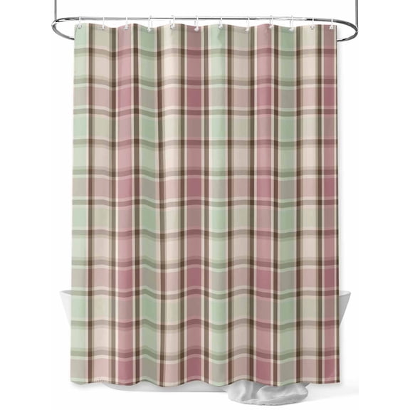 Fsddascl Buffalo Plaid Shower Curtain Set - 72" x 78" Washable Bathtub Curtain with 12 Hooks, Farmhouse Red Green Beige Check Gingham Waterproof Fabric Stall Shower Curtains for Bathroom/Bathtub