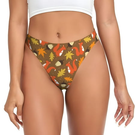 Qokaie Squirrel Maple pine nut Printed Women s Cotton Thong Underwear  Sexy Breathable Panties G-string-X-Large