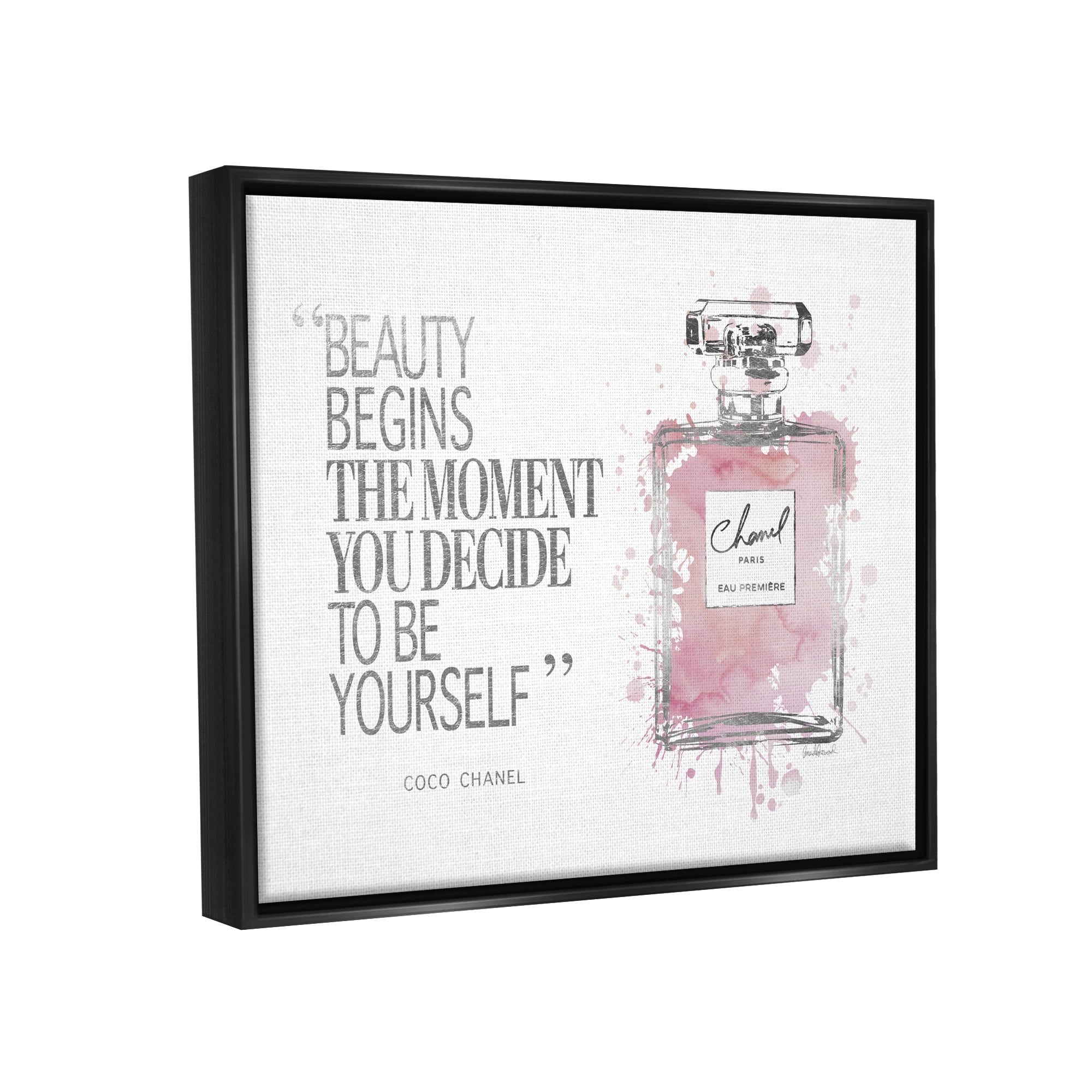 Stupell Industries Beauty Begins Fashion Perfume Jet Black Framed Floating Canvas Wall Art, 16x20, by Amanda Greenwood