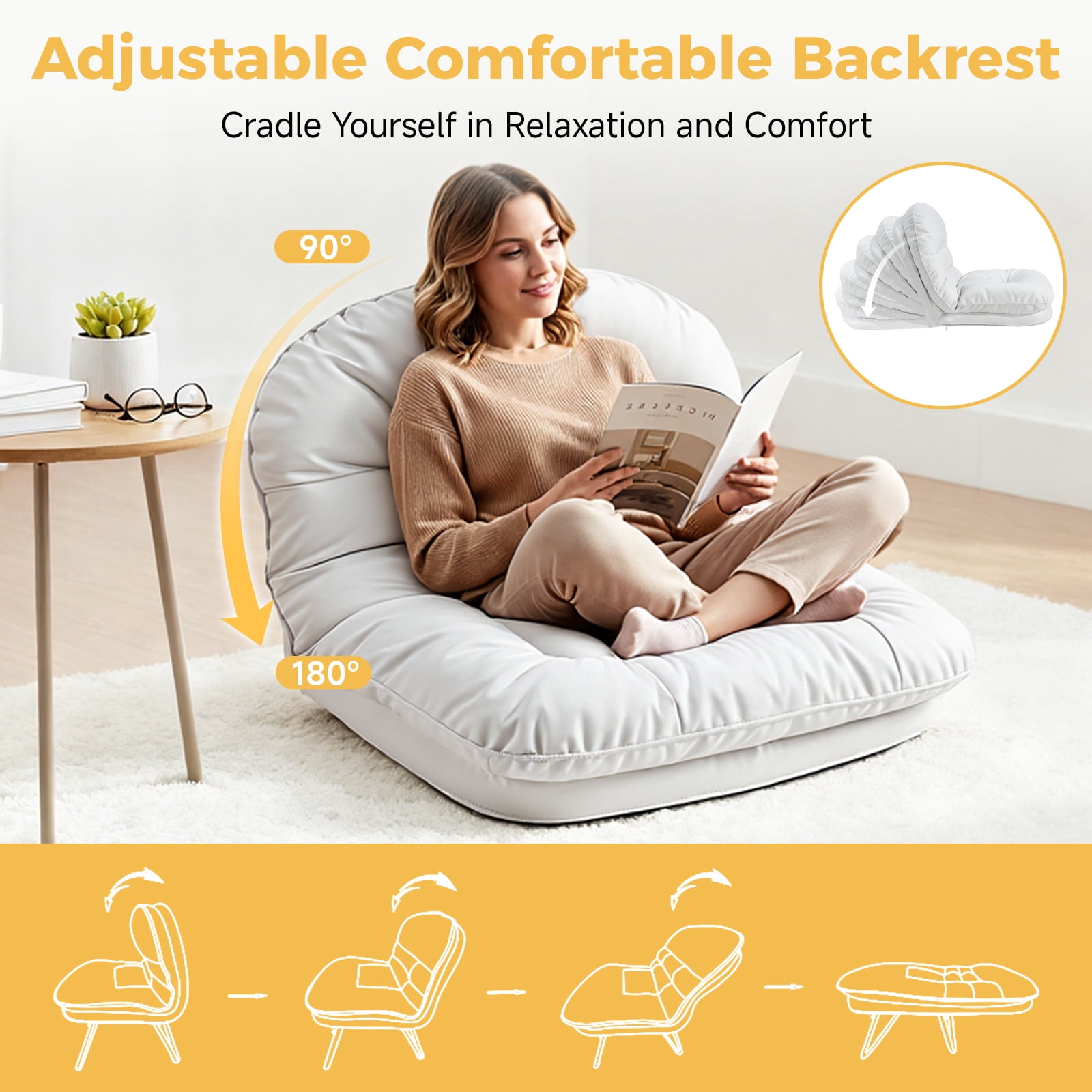 Gianna Foldable Living Room Chair, Portable Multi-Functional Floor Chair for Gaming, Reading, Lounging & Meditation, Ideal for Living Rooms, Bedrooms & Camping