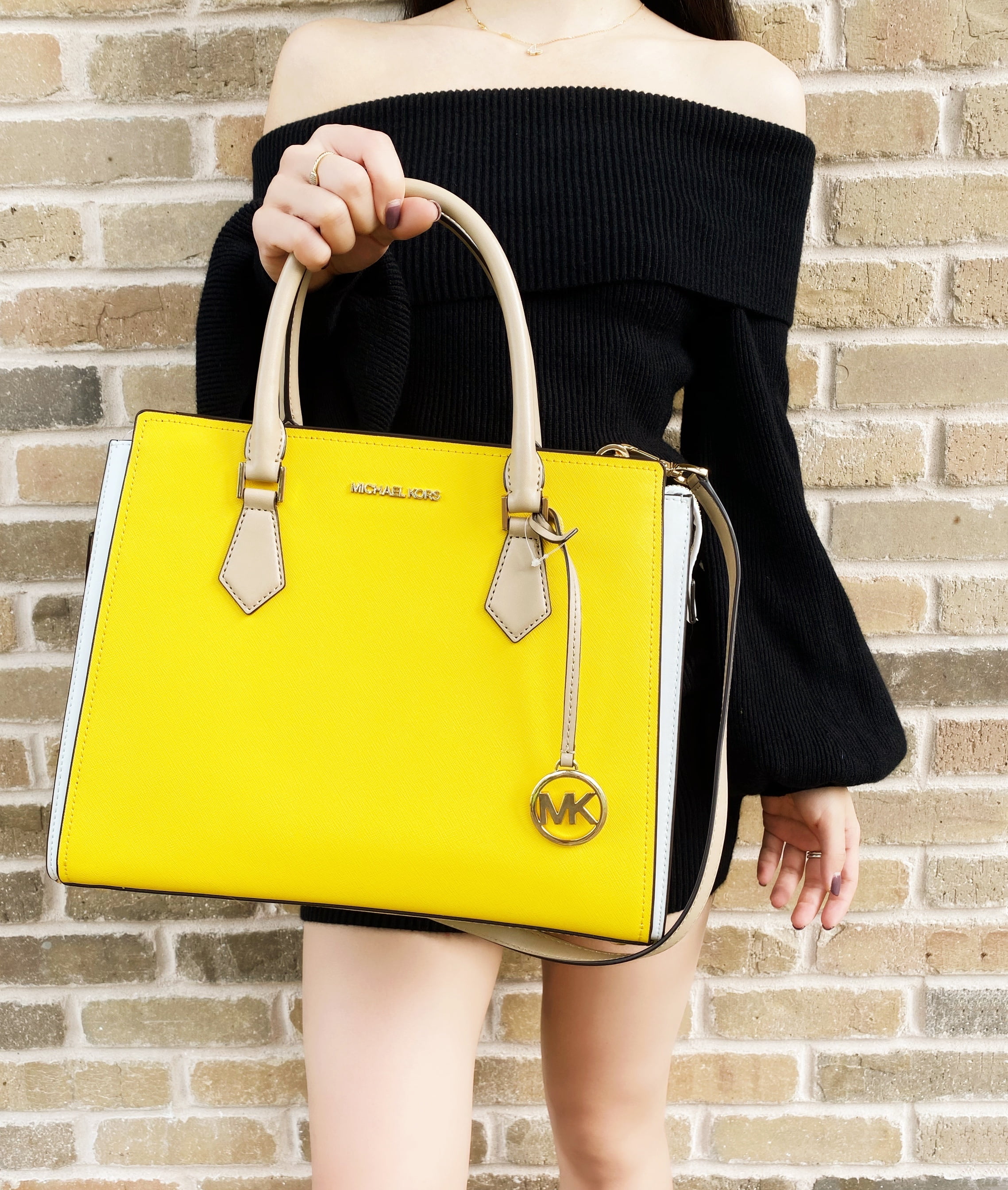 michael kors brown bag with pink straps