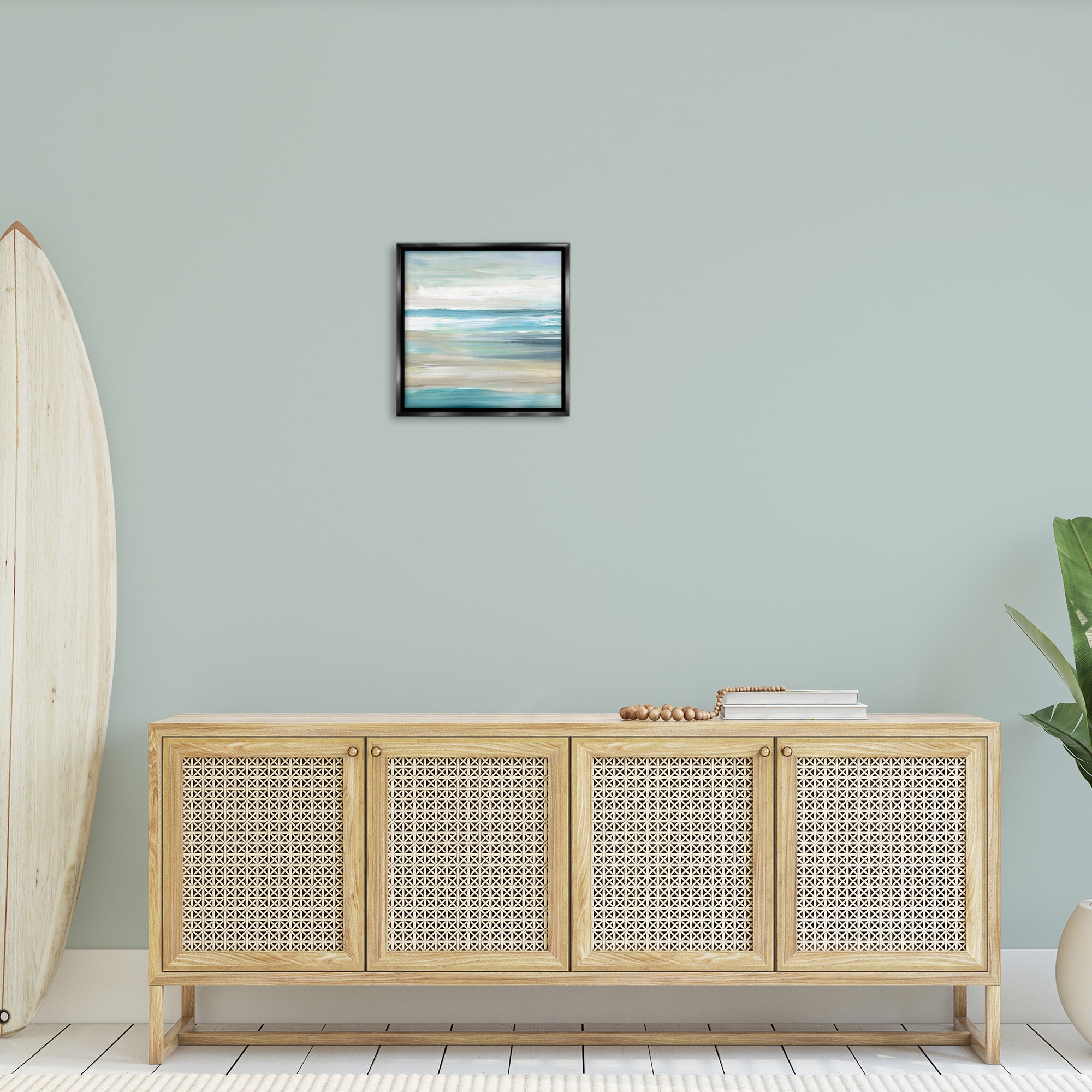 Stupell Industries Abstract Beach Sand Ocean Waves Nature Painting Black Floater Framed Canvas Art Print Wall Art, 18 x 18