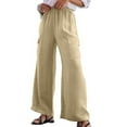 PI Women's Cotton Linen Pants Wide Leg Beach Pants Drawstring