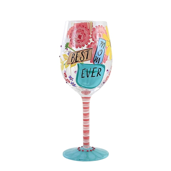 Enesco Lolita Best Mom Ever Hand Painted Wine Glass 9in H, 15oz