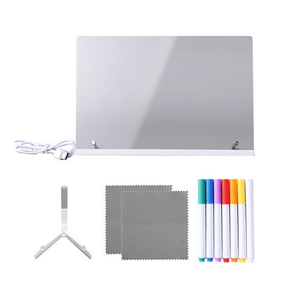 LED Drawing Board for Writing and Art - Multicolor Light Up Doodle Board with Stand Four Lighting Modes Acrylic Memo Board Includes Markers and Spray Bottle Suitable for Bedroom