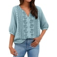 thumbnail image 4 of Holzkary Embroidered Boho Tops for Women Summer Gauze Shirts Summer Tops for Women Elbow Sleeve 3/4 Length Sleeve Womens Tops Vacation Beach Solid Blouses Retro Embroidered 3/4 Sleeve Boho Tops, 4 of 8