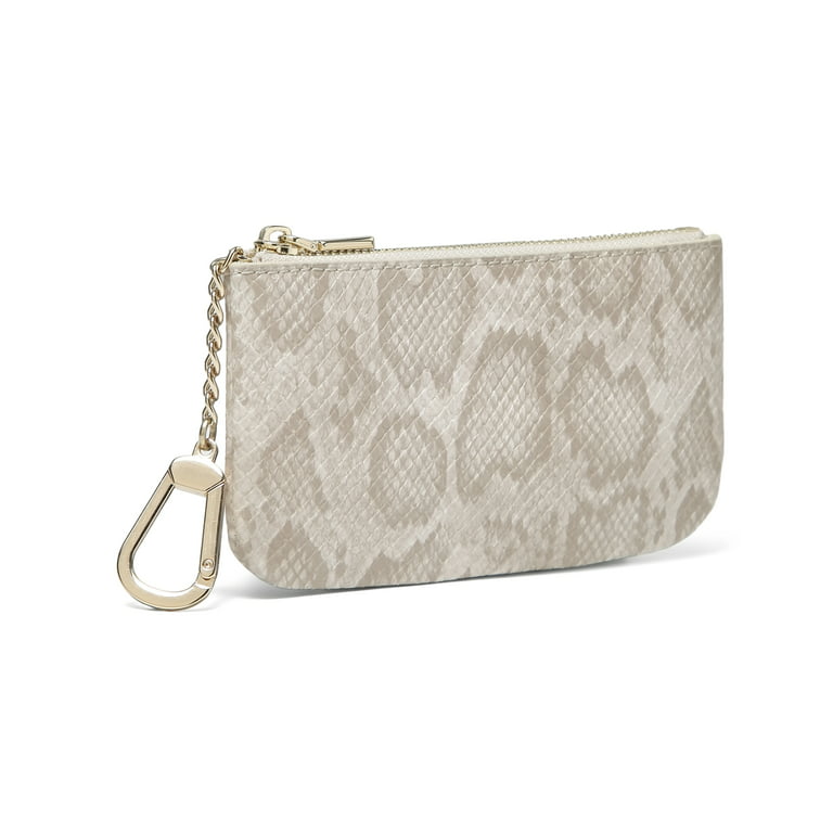 Daisy Rose Keychain Pouch & Coin Purse with Clasp, Luxury PU Vegan Leather - Cream Snake