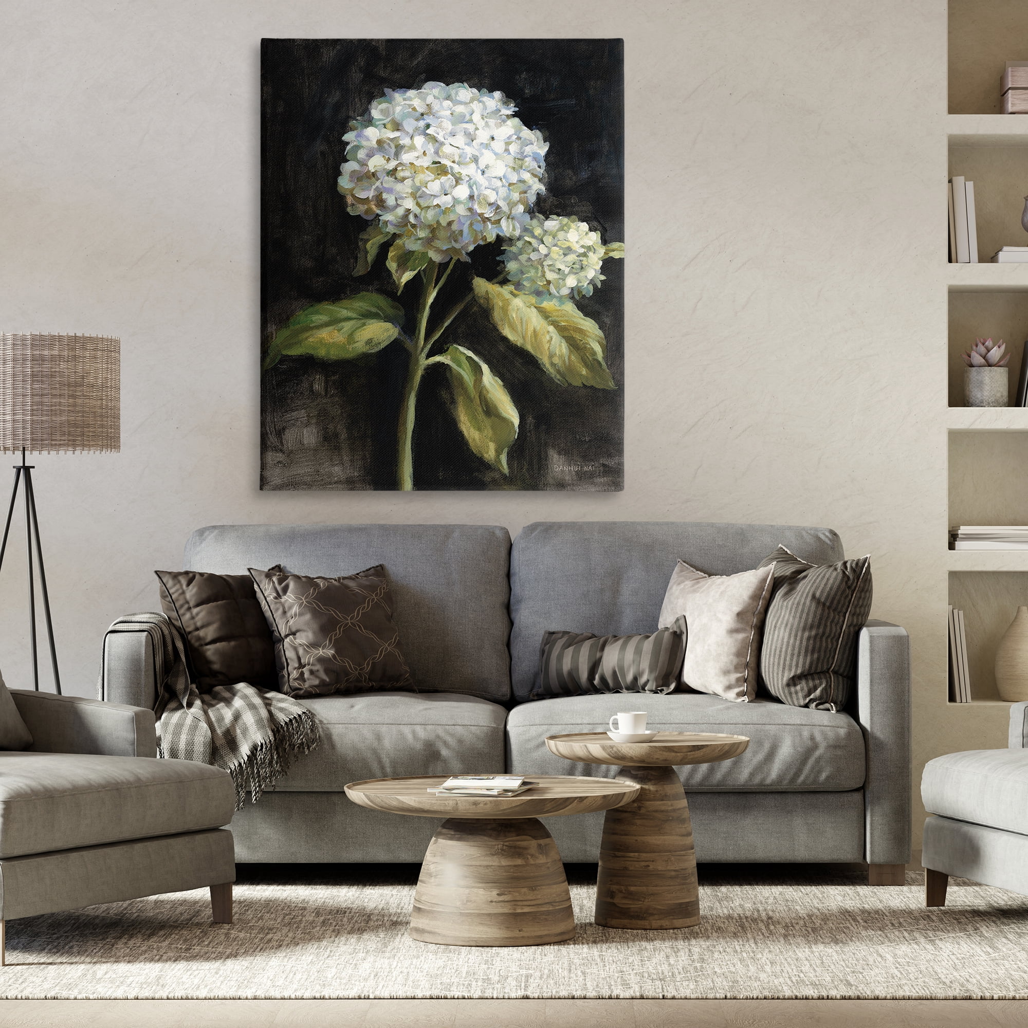 Stupell Industries Hydrangea on Black Plants & Flowers Painting Wrapped Canvas Art Print Wall Art, 36 x 48