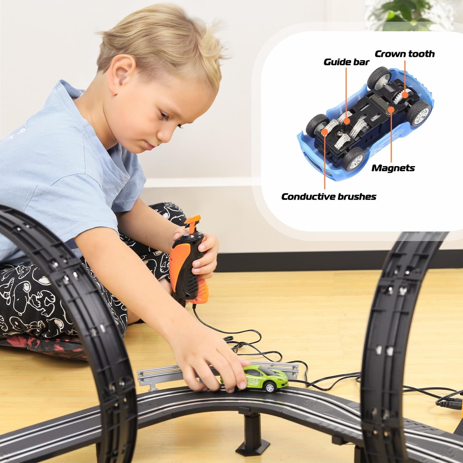 PAFOLO Car Toys for 3 Year Old Slot Car Race Track Toys with 4pcs Speed Cars & 22FT Dual Racing Game Lap Overpass Track - Battery or Electric Race Car Track for Boys Girls Age 4-12