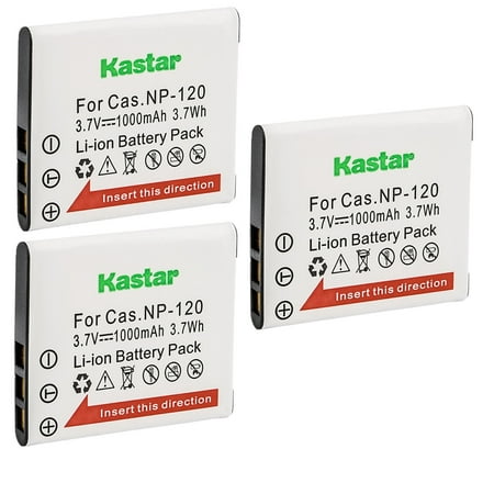 Image of Kastar 3-Pack Battery CNP-120 Replacement for Casio NP-120 CNP-120 Battery Casio BC-120 Charger Casio Exilim EX-Z900 Exilim EX-Z910 Exilim EX-ZS10 Exilim EX-ZS12 Exilim EX-ZS15 Camera