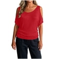 thumbnail image 4 of jjayotai Off Shoulder Tops for Women Short Sleeve Shirt Crew Neck Tee Casual Loose Fitted Solid Color Blouses, 4 of 6